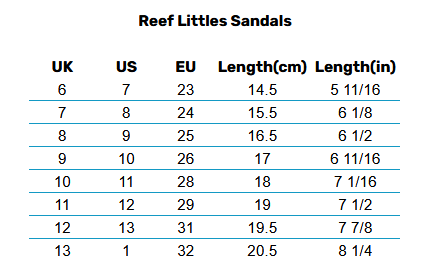 2025 Reef Littles Sandals 0 Size Chart